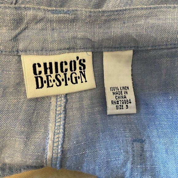 Chicos Design Womens Blue Linen Loose Fit Casual Pants with Elastic Waist Size 3 - Picture 4 of 5